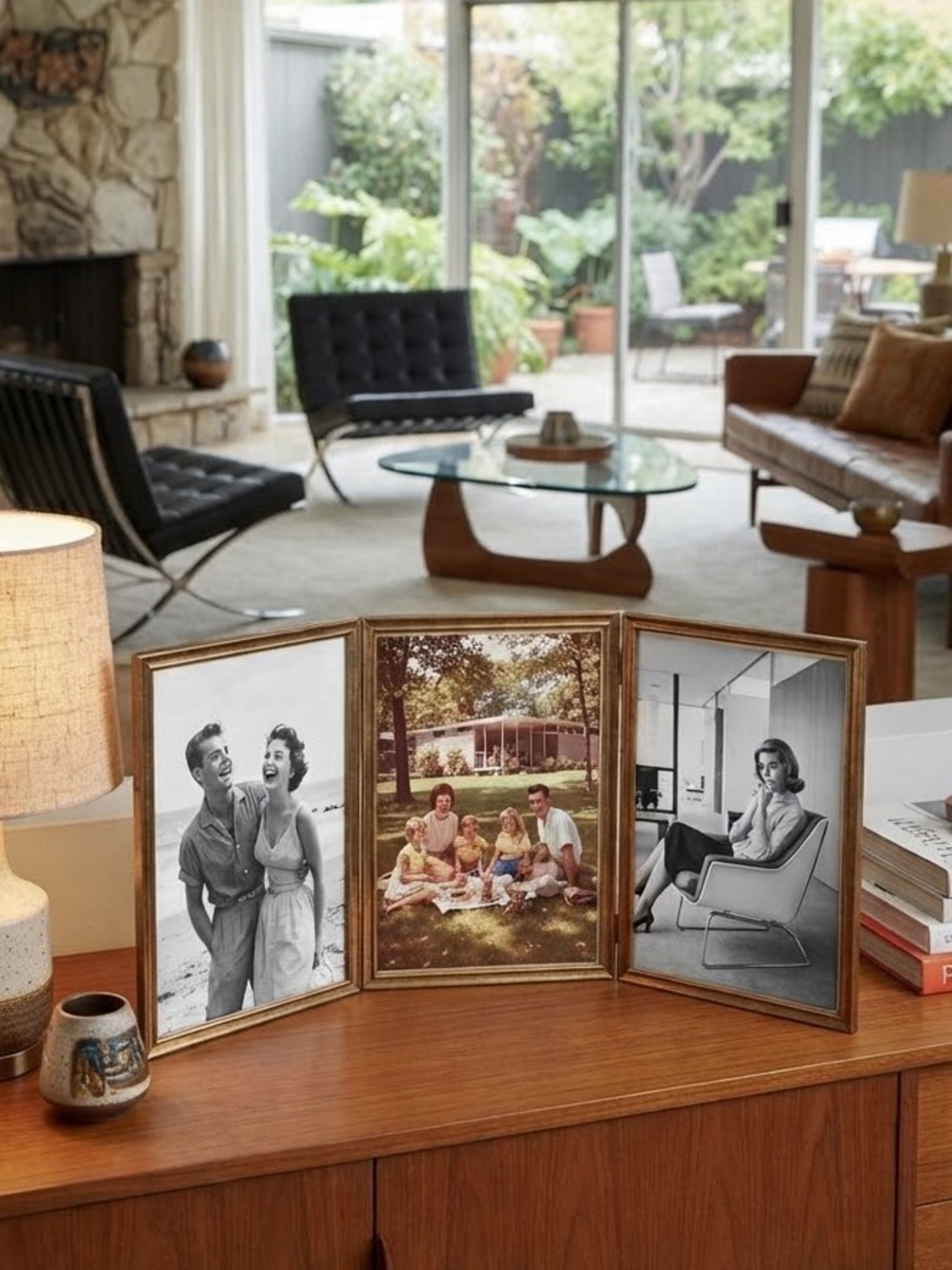 Vintage Metalcraft Gold Metal Tri-Fold Hinged Picture Frames 8 x 10 Mid Century
